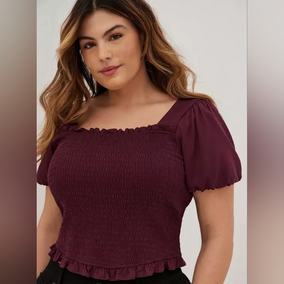 Torrid Short Sleeves Mocked Crop Top 3x New Purple Wine Tasting - Picture 1 of 11